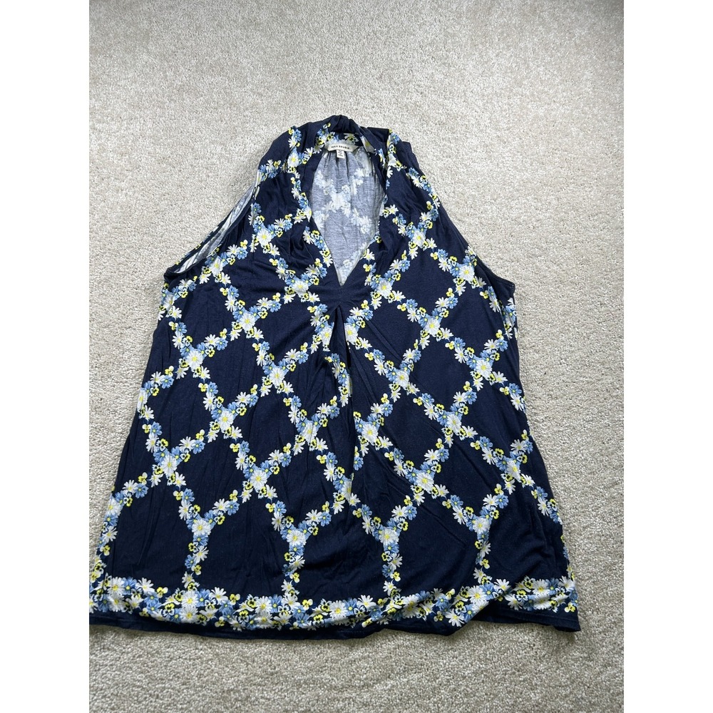 Max Studio Top Womens Medium Floral Daisy‎ Print Stretch Tank Sleeveless Shirt